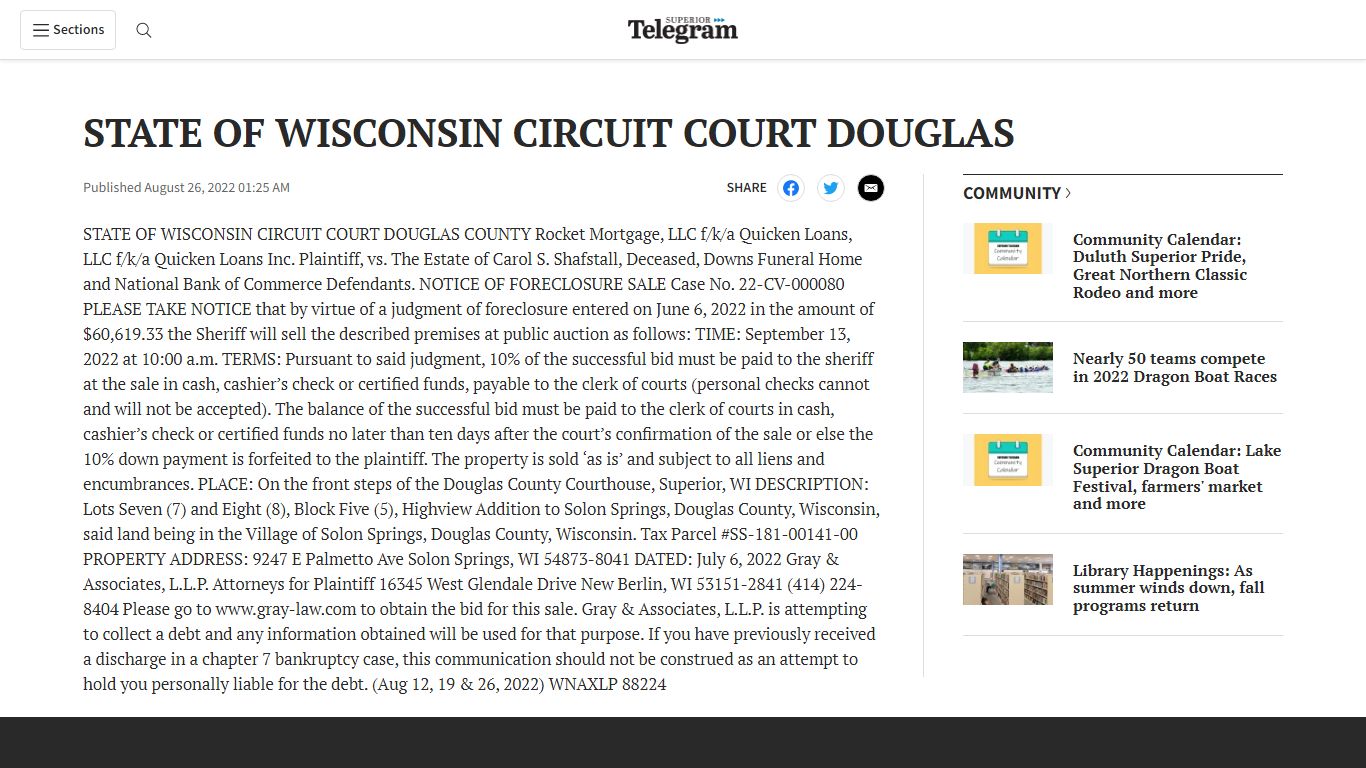 STATE OF WISCONSIN CIRCUIT COURT DOUGLAS